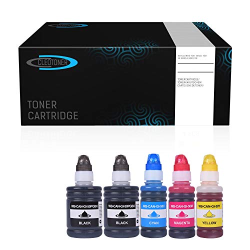 Cleotoner 5X Tintenbehälter ersetzt GI50 Multipack 2X BK je 1x CMY für Canon Pixma G6050 G7050 von Cleotoner