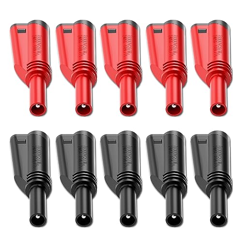 Cleqee 10 Stück 4mm Stapelbar Ummantelte Bananenstecker Sicherheit Vollisoliert Lötfrei Schraubbefestigung DIY Steckverbinder Rot Schwarz von Cleqee