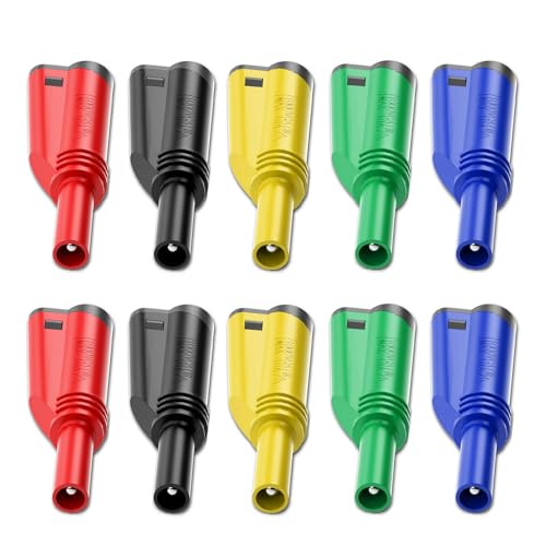 Cleqee 10 Stück 4mm Stapelbar Ummantelte Bananenstecker Sicherheit voll isoliert lötfrei Schraubbefestigung DIY Steckverbinder 5 Farben von Cleqee