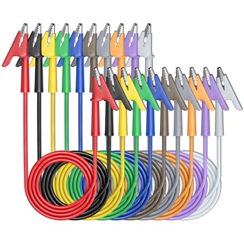 Cleqee 10 Stück Krokodilklemmen Prüfkabel mit zwei Enden Krokodil Kabel mit Isolatoren Clips Test flexible Kupferkabel für elektrische Prüfung 3,3ft/1m von Cleqee