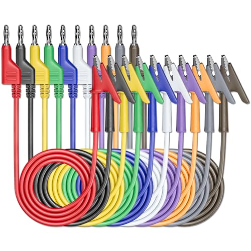Cleqee 10 Stück Messleitungen 4mm stapelbar Bananenstecker zu Krokodil Krokodilklemmen flexible Kabel Draht 3,3ft/1m für Multimeter elektrische Prüfung von Cleqee