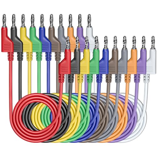 Cleqee 10 Stück Stapelbar Banane zu Bananenstecker Prüfkabel weiche elektrische Testkabel Draht 3,3ft/1m für Multimeter 1000V 15A von Cleqee