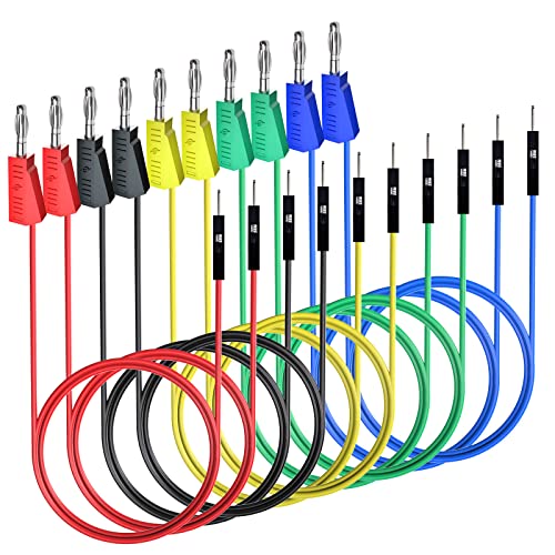 Cleqee 10 Stück Stapelbare Bananenstecker zu Breadboard Männliche Überbrückungsdrähte Weiche flexible Silikon Testleitungen für elektrische Tests von Cleqee