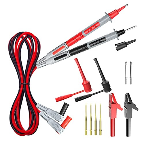 Cleqee 16 Stück Multimeter Silikon Messleitungen Kit mit Krokodilklemmen, austauschbare Präzision scharfe Sonden, Test-Haken zu 2mm Buchse Kabel für elektrische Prüfung von Cleqee