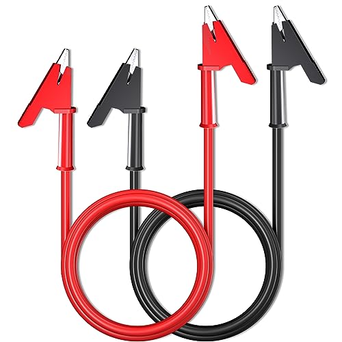 Cleqee Krokodilklemmen Elektrische Messleitungen 2 Stück Doppelendiges Krokodilkabel mit Isolatoren Clips Test Flexibles Kupferkabel für elektrische Tests 6,56ft/2m Rot Schwarz von Cleqee