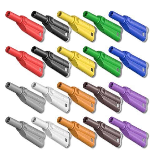 Cleqee 20 Stück 4mm Stapelbar Ummantelte Bananenstecker Sicherheit voll isoliert lötfrei Schraubbefestigung DIY Steckverbinder 10 Farben von Cleqee