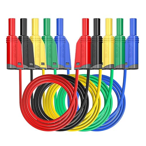 Cleqee 5 Stück Bananenstecker Silikon Messleitungen 4mm voll isoliert Sicherheit ummantelt stapelbar Bananenstecker weichen Draht Verlängerungskabel für Multimeter von Cleqee