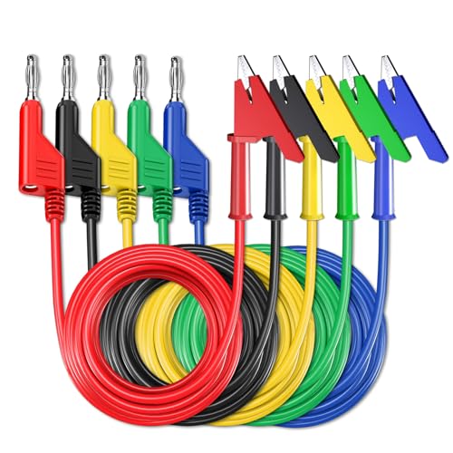 Cleqee 5 Stück Messleitungen 4mm stapelbar Bananenstecker zu Krokodil Krokodilklemmen flexibles Kabel Draht 10ft/3m für Multimeter elektrische Prüfung von Cleqee