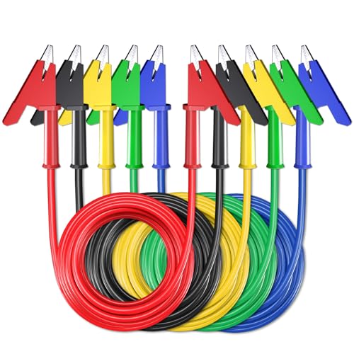 Cleqee 5 Stück Krokodilklemmen Messleitungen Doppelendiges Krokodilkabel mit Isolatoren Clips Test Flexibles Kupferkabel für elektrische Tests 16,4ft/5m von Cleqee