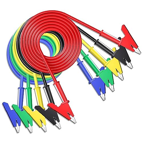 Cleqee 5 Stück Krokodilklemmen Prüfkabel mit zwei Enden Krokodil Kabel mit Isolatoren Clips Test flexible Kupferkabel für elektrische Prüfung 3.3ft/1m von Cleqee