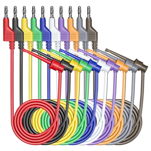 Cleqee Banane zu Testhaken Testleitungen 10 Stück 4mm stapelbar Bananenstecker zu Testhaken Clips flexible Testkabel Drähte 500V 5A für Multimeter elektrische Prüfung von Cleqee