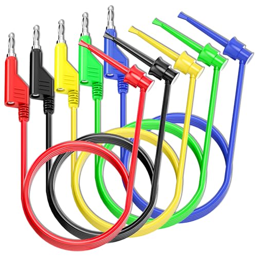 Cleqee Banane zu Testhaken Testleitungen 5 Stück 4mm stapelbar Bananenstecker zu Testhaken Clips flexible Testkabel Drähte 500V 5A für Multimeter elektrische Prüfung von Cleqee