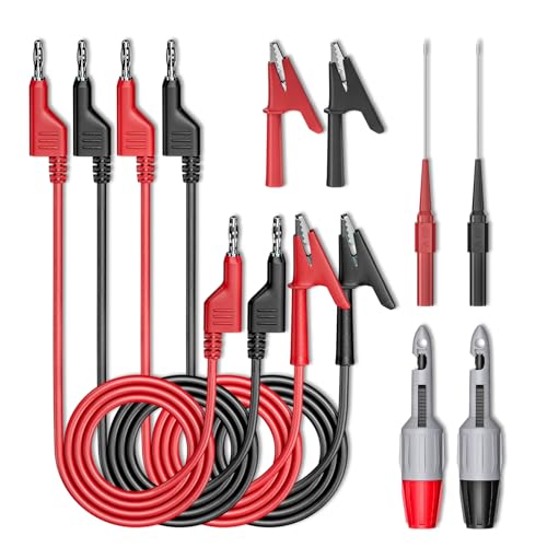Cleqee Bananenstecker Krokodilklemme Messleitungen Kit mit Draht Piercing Sonden Krokodilklemmen 10 Stück Prüfung Kabel Draht Set für Multimeter Elektrische Prüfung Rot&Schwarz von Cleqee