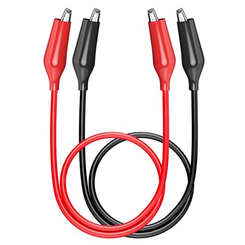 Cleqee 2 Stück Krokodilklemmen Elektrische Messleitungen Doppelendige Überbrückungsdrähte Isoliertes Kabel für Stromkreisverbindung Elektrische Prüfung 50cm Rot & Schwarz von Cleqee
