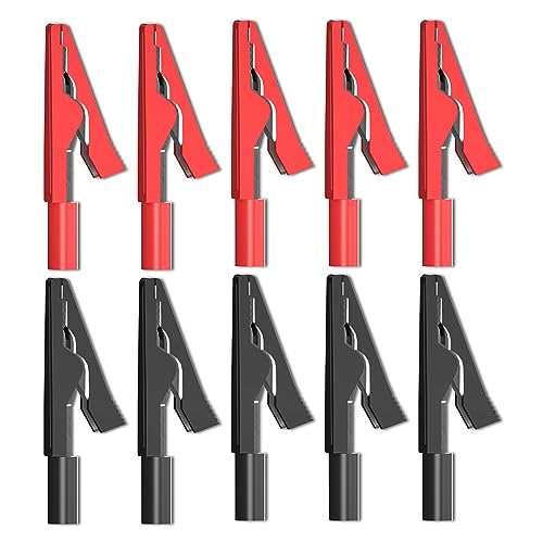 Cleqee Isolierte Krokodilklemmen Elektro 10 Stück Rot Schwarz Krokodilklemmen für 2mm Prüfspitzen, 2mm Bananenstecker von Cleqee