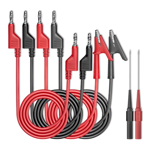 Cleqee Messleitungen Kit Krokodilklemmen Elektrisches Kabel 4mm Bananenstecker zu Bananenstecker Testdrähte mit Drahtstichproben 6 Stück für Multimeter Elektrische Prüfung Rot&Balck von Cleqee