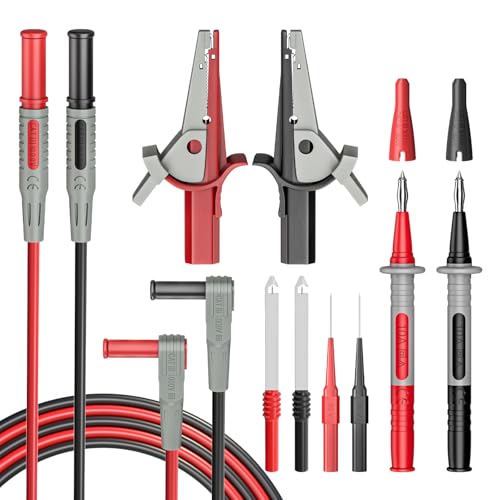 Cleqee Multimeter Messleitungen Kit 10 Stück Testkabel Sonden 4mm Bananenstecker mit Krokodilklemmen Draht Piercing Sonden für elektrische Prüfung 1000V 10A von Cleqee