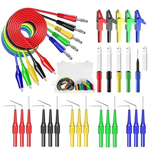 Cleqee Zurück Sonde Kit 30 Stück Bananenstecker auf Kupfer Krokodilklemme Kfz-Messleitungen Set mit Krokodilklemmen, Draht Piercing Sonden, 15PCS 30V Back Probe Pins für Autoreparaturen Diagnose von Cleqee