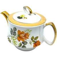 Antike Gibsons Staffordshire England Handbemalte Rosen-Blumen-Porzellan-Teekanne Mit Elegantem Goldrand-Design von ClevelandFinds