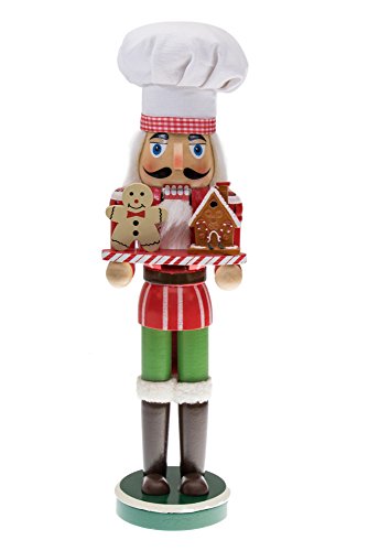 Clever Creations - Nussknacker-Koch mit Lebkuchenmann und -Haus - perfekt für Jede Sammlung - Festliche Weihnachtsdeko - ideal für Regale und Tische - 100 % Holz - 38 cm von Clever Creations