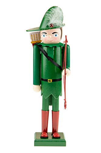 Clever Creations - Robin Hood als weihnachtlicher Nussknacker - traditionelle Deko-Figur aus Holz in grünem Bogenschützen-Anzug mit rotem Bogen - 30,5 cm von Clever Creations