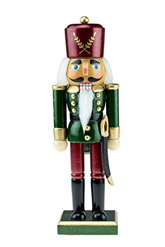 Clever Creations - Traditioneller Nussknacker-Soldat mit eleganter Militäruniform - aus Holz - perfekt für Regale und Tische - Festliche Weihnachtsdeko - grün und weinrot - 26 cm von Clever Creations