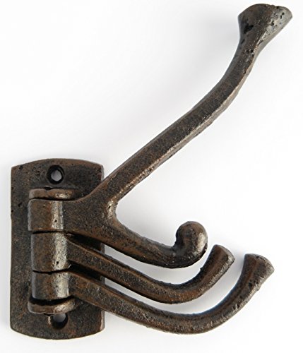 3-Fach GARDEROBENHAKEN mit Gelenk Gusseisen 12cm (Wandhaken, Kleiderhaken, Garderobe mit 3 Gelenken und 4 Haken) Bauhaus Design von Clever-Deko