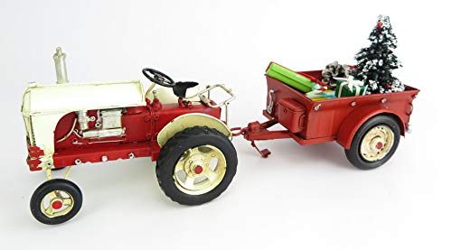 Blechauto Oldtimer Traktor ROT Weihnachten Geschenke Nostalgie DEKO Retro Blechmodell Modellauto Automodell Shabby Vintage Weihnachtsdeko Christmas Weihnachtsmann Landwirt Weihnachtsbaum von Clever-Deko