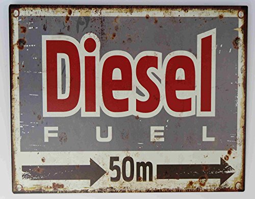Blechschild Diesel 50 Meter rechts Hobbyraum Garage Tankstelle Biker Keller Nostalgie Retro Antik - Look Trucker von Clever-Deko