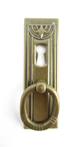 Clever-Deko Beschlag Messing Griffbeschlag Schrankgriff Schrank Schublade Schranktür Messing senkrecht mit Griff brüniert Gründerzeit Jugendstil Art Deco von Clever-Deko