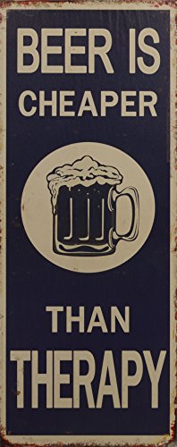 Clever-Deko Blechschild Beer is Cheaper Than Therapy Schild Retro Küchenschild Küchendeko Wandschild von Clever-Deko