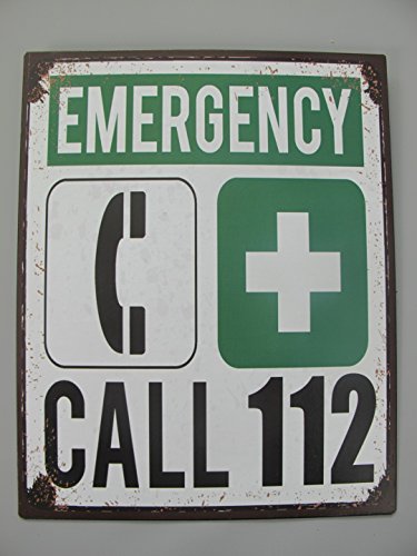 Clever-Deko Blechschild Emergency Call 112 Notruf Nostalgie Schild Retro Küchenschild Hausapotheke Anschlussraum von Clever-Deko