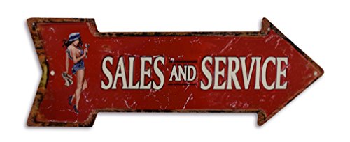 Clever-Deko Blechschild Sales and & Service Schild Pfeil Richtung Retro Werkstatt Richtungsschild RECHTS von Clever-Deko