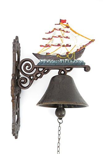 Clever-Deko Gartenglocke Wandglocke Segelschiff Windjammer Gusseisen Eisen Eisenglocke Metallglocke Schiffsglocke Antik rustikal braun Bauernhof Hofglocke von Clever-Deko