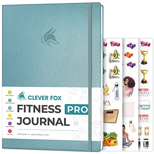 Clever Fox Fitness Tagebuch PRO - Täglicher Planer mit Essensplaner & Gewohnheits-Tracker - Fitness-Übungsbuch für Frauen & Männer - Fitness Planer Notizbuch - Hält 6 Monate, 21.5x28cm - Aquamarin von Clever Fox