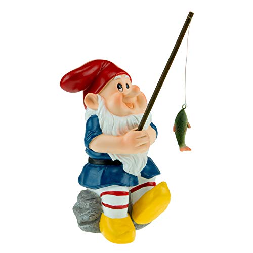 Clever Garden fisher gartenzwerg figur statue für rasen ornamente, innen- oder außendekoration | 20 cm hoch polyresin 7.9" | Fisher von Clever Garden