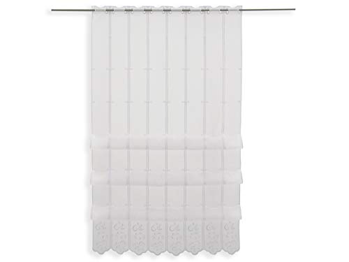 Clever-Kauf-24 Cliprollo Ranke Bestickt weiß mit Höhe 145cm (ungerafft) | Breite der Gardine frei wählbar in 8cm Schritten | Gardine | Panneaux | von Clever-Kauf-24