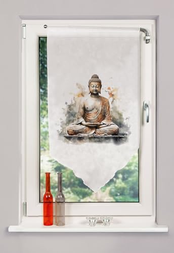 Clever-Kauf-24 Fensterbehang Scheibengardine Bistrogardine Buddha 90x100cm Natur Zen von Clever-Kauf-24