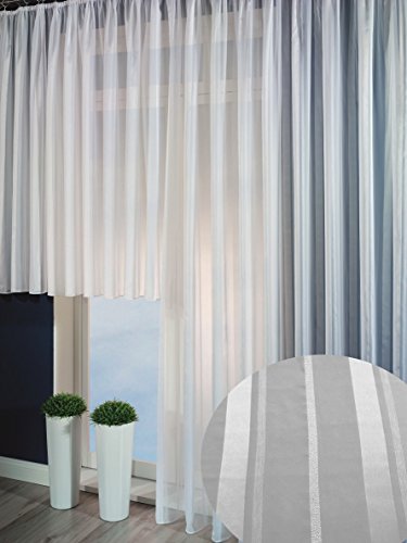 Clever-Kauf-24 Fertiggardine Fertigstore 5925 in weiß mit weißen Längststreifen Moderne Gardine in verschiedenen Größen (B x H 450 x 175cm) von Clever-Kauf-24