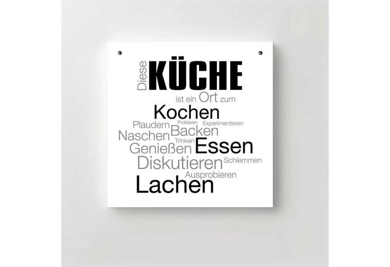 Clever-Kauf-24 Holzbild, Holz Schild bedruckt 20x20cm Deko Spruch Wand zum Aufhängen Küche Ort Kochen Lachen von Clever-Kauf-24