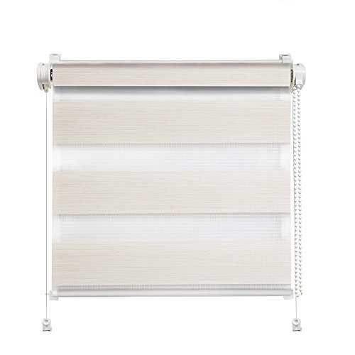 Clever-Kauf-24 Klemmfix Click 3 in 1 Doppelrollo Wood Natur beige Creme | Duorollo auch für Wand- und Deckenmontage | fertig vormontiert für einfache Montage (50x150cm (Stoffbreite 46cm)) von Clever-Kauf-24