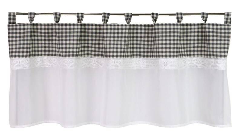 Clever-Kauf-24 Panneaux Design Schlaufen Scheibengardine Landhaus anthrazit grau kariert 2604, Schlaufen, halbtransparent von Clever-Kauf-24