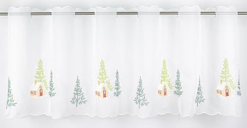 Clever-Kauf-24 Scheibengardine Bestickt Winterlandschaft HxB 48x140cm Weihnachten weiß Winter 2572 von Clever-Kauf-24