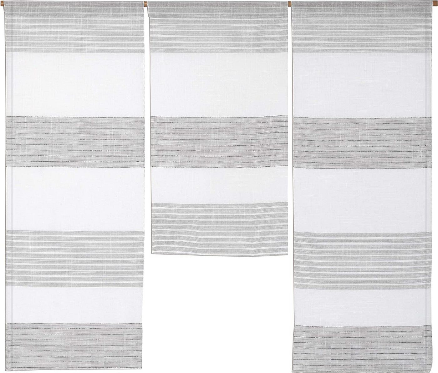 Clever-Kauf-24 Scheibengardine Design Mini Flächenvorhang Set, weiß taupe, 4014-09, 3-teilig, Stangendurchzug (3 St), halbtransparent, gewebt von Clever-Kauf-24