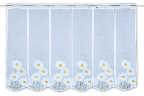 Clever-Kauf-24 Scheibengardine Jacquard Bistrogardine Margerite gelb weiß Höhe 60cm nach Maß Breite frei wählbar von Clever-Kauf-24