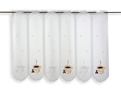 Clever-Kauf-24 Scheibengardine Kaffee Tasse Bedruckt Höhe 30cm, 45cm, 60cm oder 90cm | Breite der Gardine frei wählbar in 15cm Schritten | Gardine | Panneaux | (Höhe 45cm) von Clever-Kauf-24