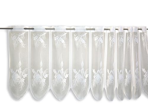 Clever-Kauf-24 Scheibengardine Kerze Glocke Mistel Zweig | HxB 50x140cm | Weihnachten weiß Advent | von Clever-Kauf-24