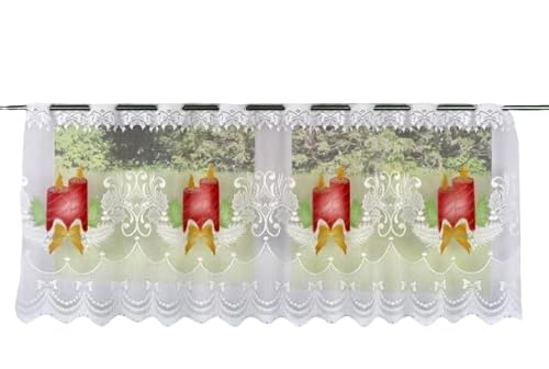 Clever-Kauf-24 Scheibengardine Kerze rot Schleife HxB 50x140cm Weihnachten Advent 2349 von Clever-Kauf-24
