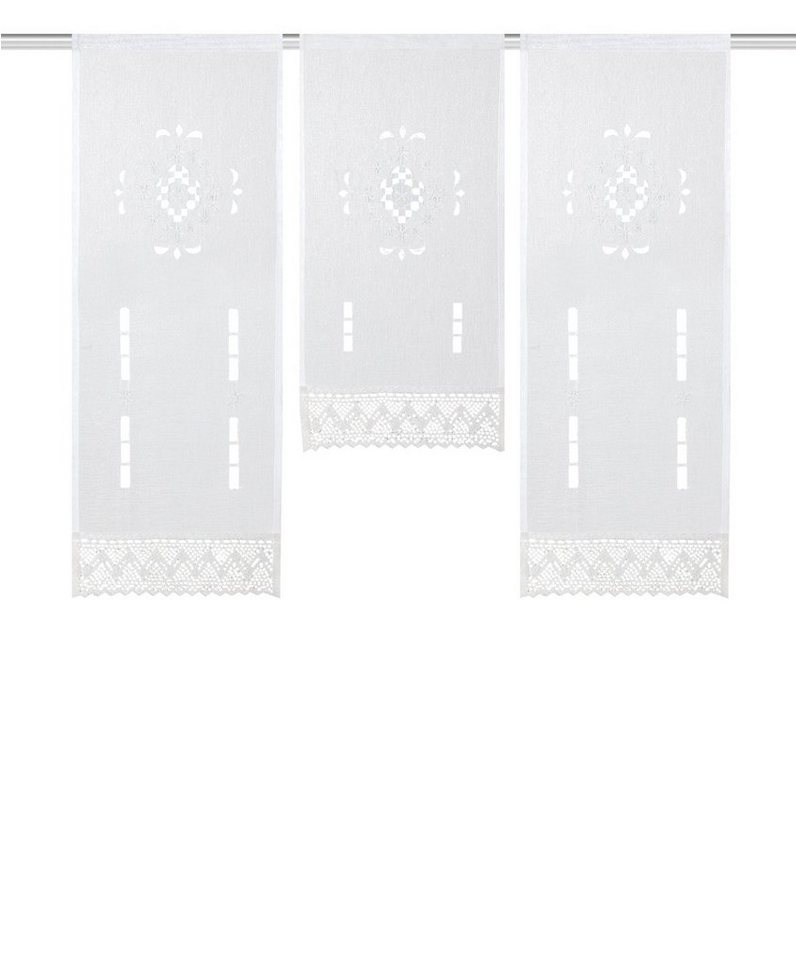 Clever-Kauf-24 Scheibengardine Mini Flächenvorhang Set / Fensterbehang, Lochstickerei "Alegra" (3 St), Stangendurchzug, halbtransparent von Clever-Kauf-24