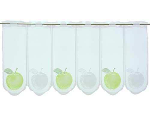 Clever-Kauf-24 Scheibengardine Motiv Apfel grün/weiß | Höhe 30,45,60 oder 75cm | Breite frei wählbar in 15cm Schritten | (Lamellenhöhe 45cm) von Clever-Kauf-24